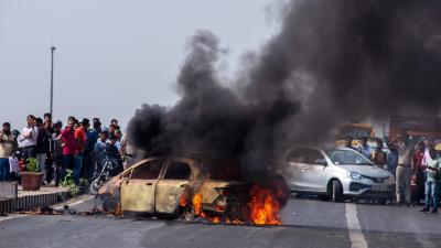 Car on fire in New Delhi