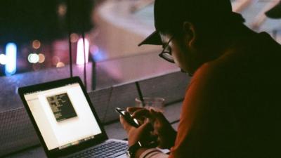 A man at a computer