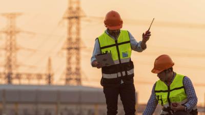 Workers in conversation