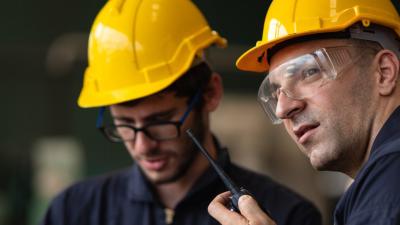 Workers in conversation