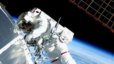 Spaceman and satellite