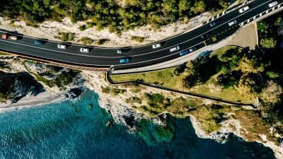 ariel view of coastal road