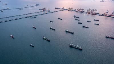 Aerial view of oil and gas petrochemical tanker