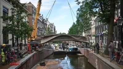 MX3D bridge being build in Amsterdam