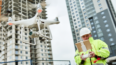 construction worker operating a drone
