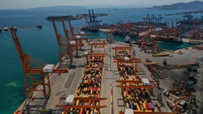 container terminal of Perama near commercial port of Piraeus, Attica, Greece