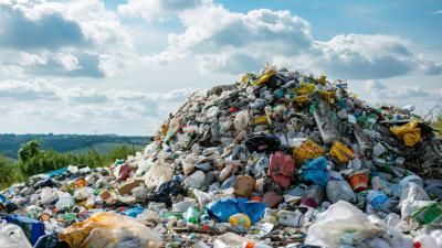 Pile of plastic waste in a landfill, waste management issue