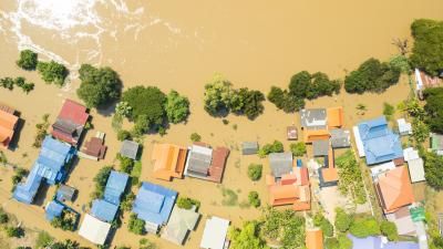 Aerial View natural disaster and flooding in Thailand