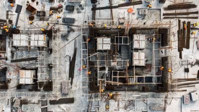 A drone shot of a construction site.