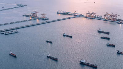 Aerial top view of oil, chemical LPG tanker ship