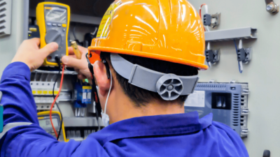 Worker using machinery
