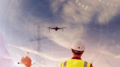engineers with drone