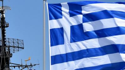 Large Greek flag on navy ship