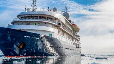 Large ship in icy waters